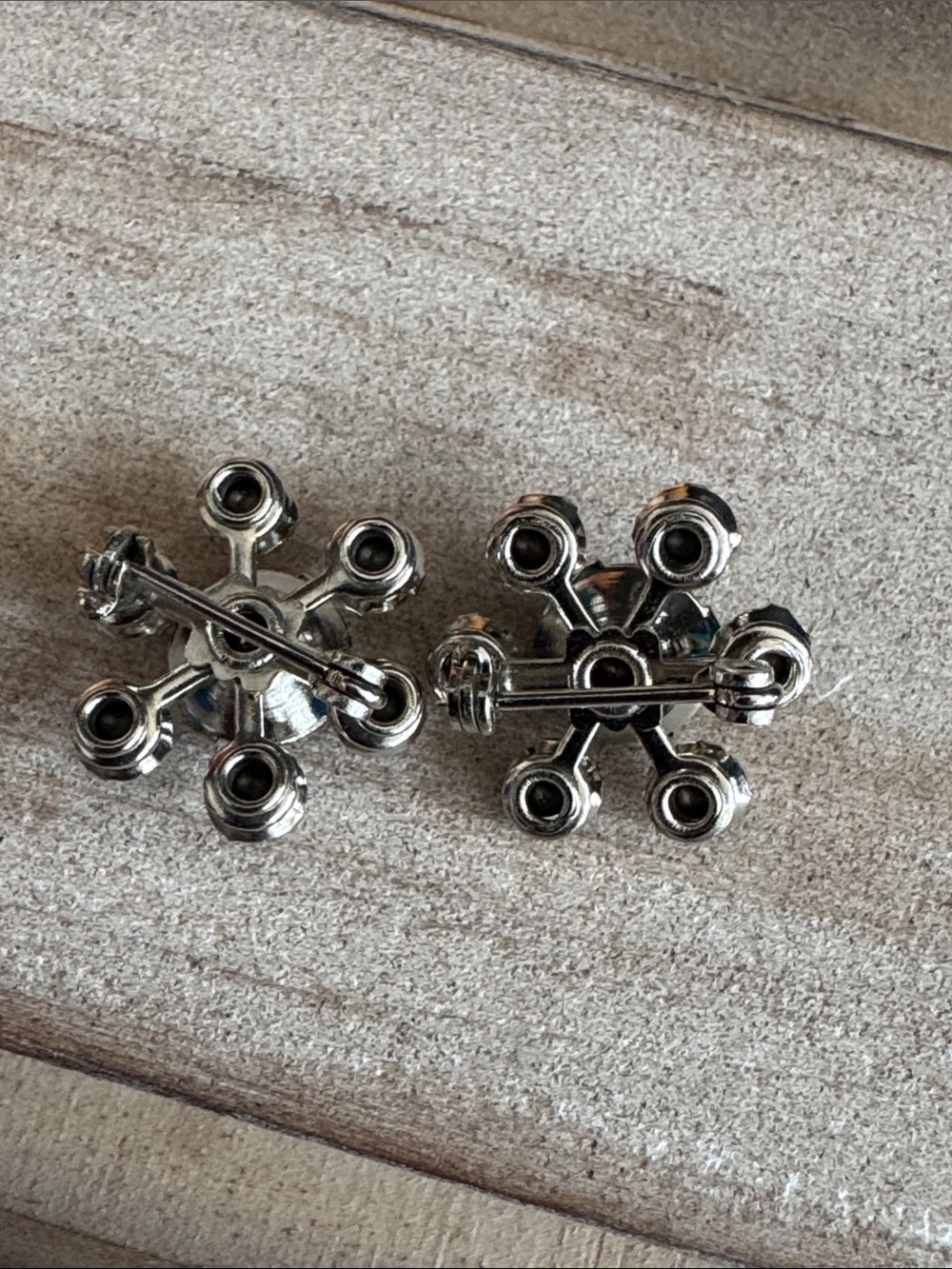 VTG Atomic Starburst Scatter Pins Mid-Century Blue Rhinestone Snowflake - Picture 2 of 3